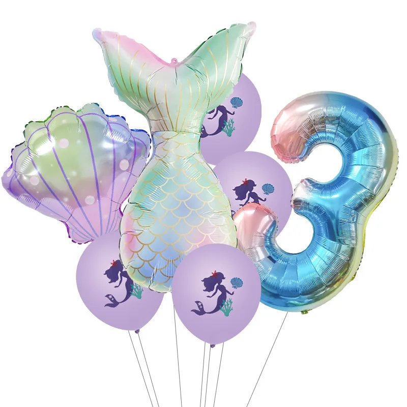 Набор воздушных шаров Русалочка комплект с градиентными цифрами 1 2 3 4 5 6 7 8 9 для