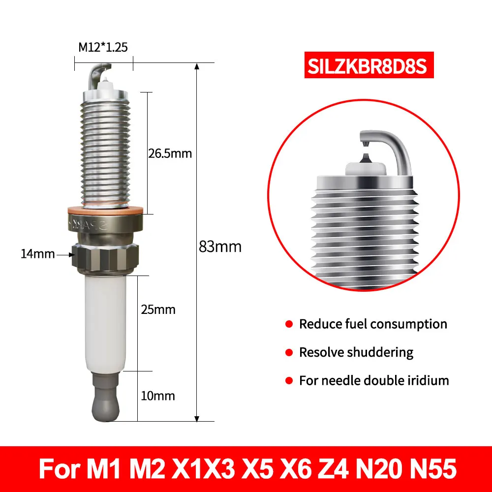 Фото Для NGK SILZKBR8D8S 97506 12120039664 двойная иридиевая свеча зажигания для BMW 335 435 535 640 740 GT320 328 M1 M2 X1X3 X5 X6 Z4 N20 N55 №3