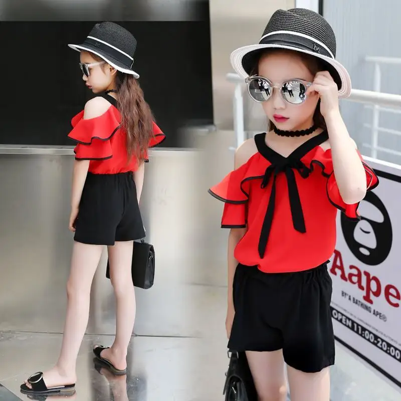 Summer Girls Clothing Sets Kids T-shirt+Shorts Suits Short Sleeve Children Fashion Girl Clothes Outfit 4 6 8 10 11 12 Years