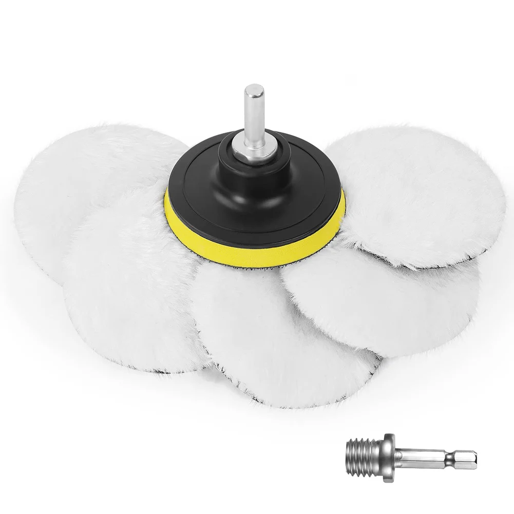 8Pcs/Seet Wool Polishing Pad With M14 Drill Bit Adapter And Hex Shank Drill Bit Adapter Buffing Polishing Pads Car Paint Floors