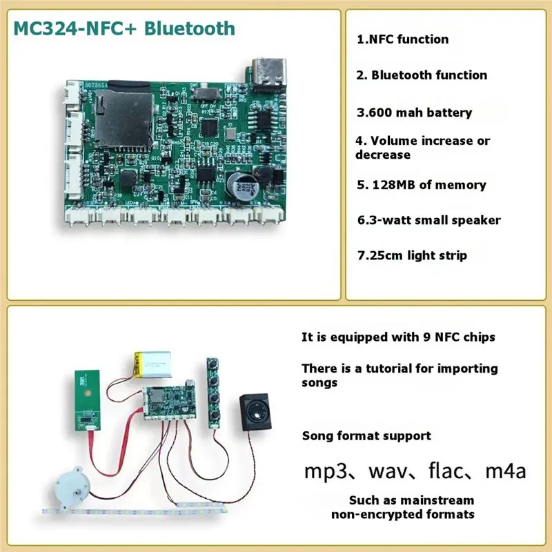 Фото ABKQ-For MC-324 NFC-основная плата 5 Вт MP3 для музыкального плеера, 9-кнопочные звуковые аксессуары, USB-подключение, NFC-модуль для музыкального настенного автомата. №2