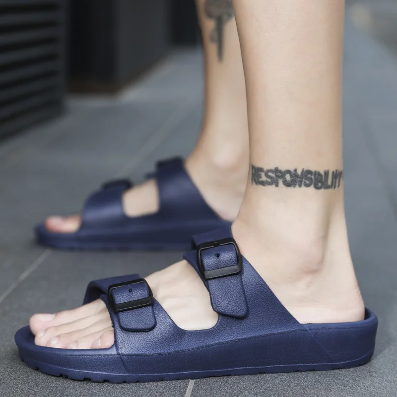 

Шлепанцы мужские с открытым носком, Классические сандалии с пряжкой, пляжные шлепанцы, конфетных цветов, унисекс, лето