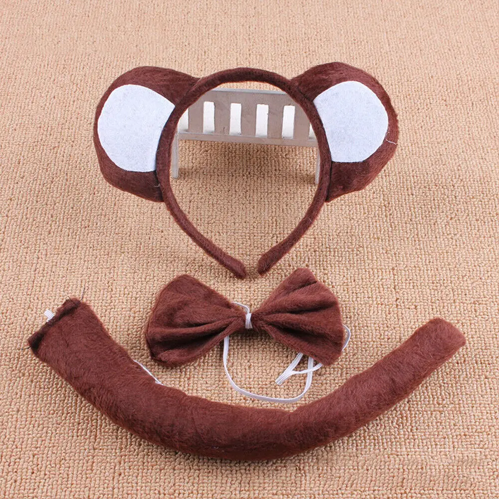 3Pcs Ear Bow Tie Tail Set Animal Parody Costume Cosplay Props Neck Chocker Headband Hair Hoop Halloween Children'S Day Gifts images - 6