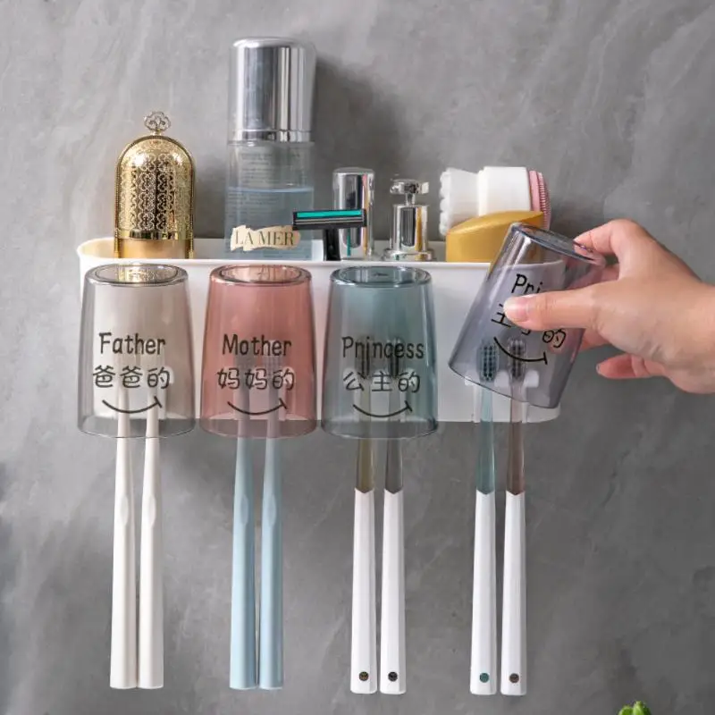 

Toothbrush Holder Wall Set Toothbrush Cup Mouthwash Cup Toothpaste Squeezer Tooth Cup Household Washing Shelf With Free Sticker