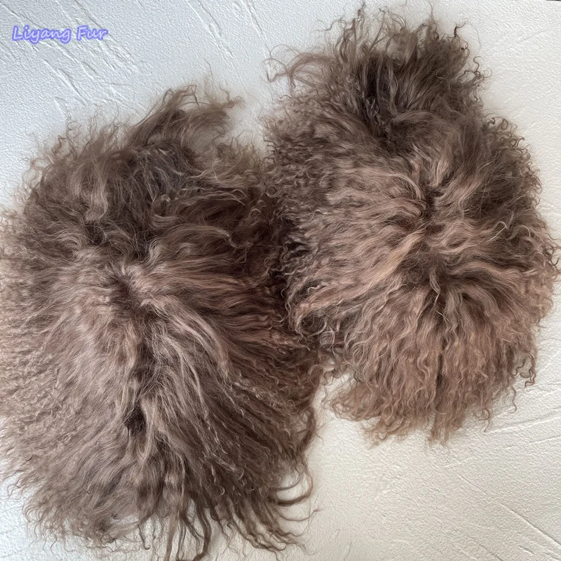 Fashion Trendy Customized Warm Plush Fluffy Winter Slippers Curly Fur Shoes Women Sheepskin Slippers Mongolian Fur Slipper Slide