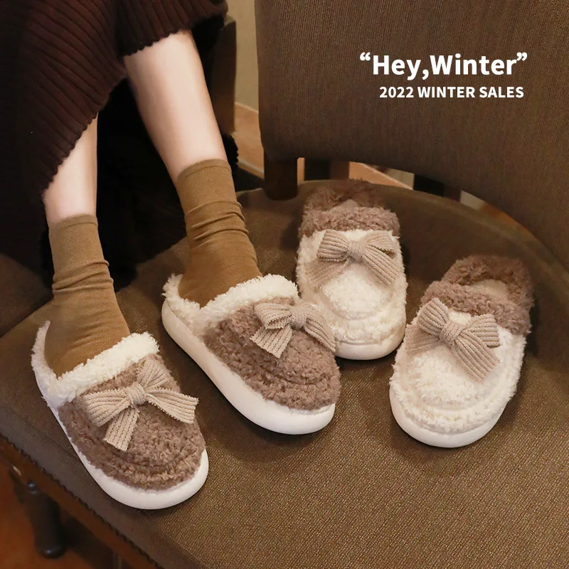 

2022 New Female PU leather and cashmere men and women slippers niu7769