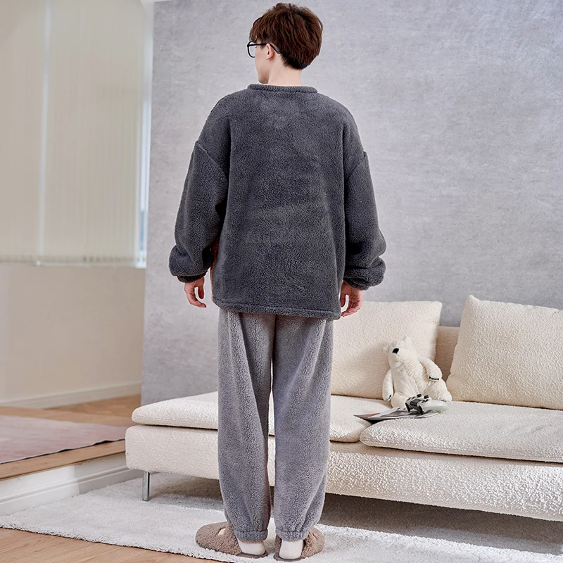 FUNISHI Coral Fleece Pajama Set Men Sleepwear Winter Pajamas Plus Size 4XL Flannel Loose Version Inspissate Pullover Nightgown