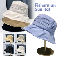 women summer stylish pleated bucket hats temperament fashion all match modern panama hat trend bucket hat lady sunshade sun cap