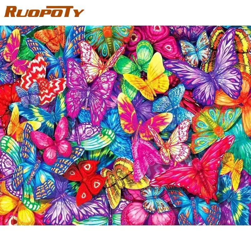 

RUOPOTY Diy Frame Painting By Numbers 40x50cm Kits Butterfly Drawing Picture On Numbers For Adults Beginner Kill Time Diy Gift