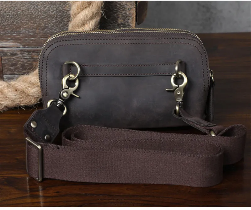 Vintage crazy horse cowhide men's multifunctional chest bag outdoor daily natural genuine leather shoulder messenger bag