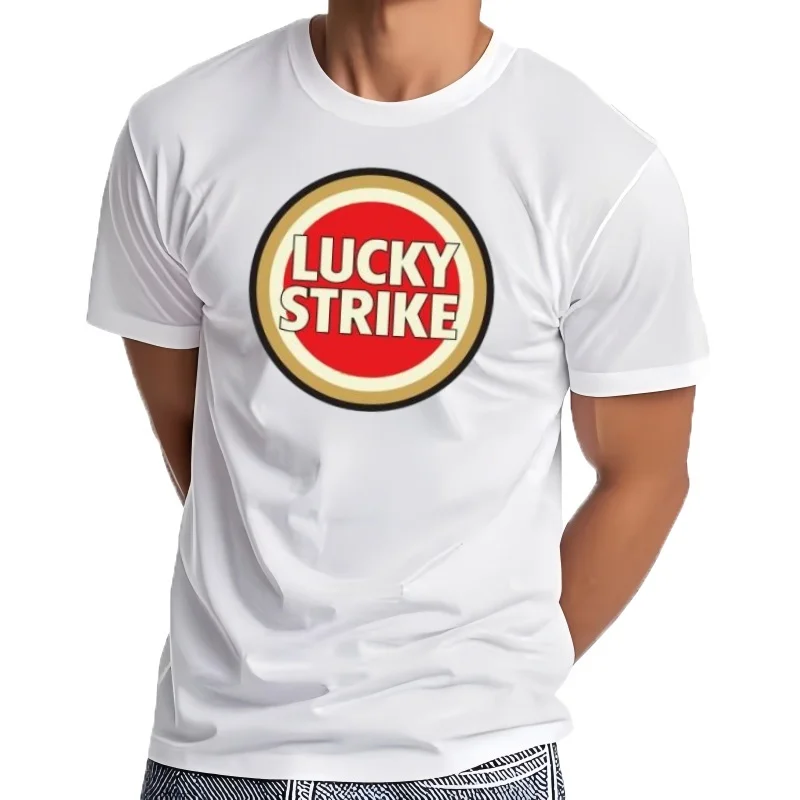 Фото Футболка с хлопковым принтом для мужчин, Lucky Strike Laguna Carmen, Nosttorn ic Smoking, Футболка с рисунком Tan, Fashion №2