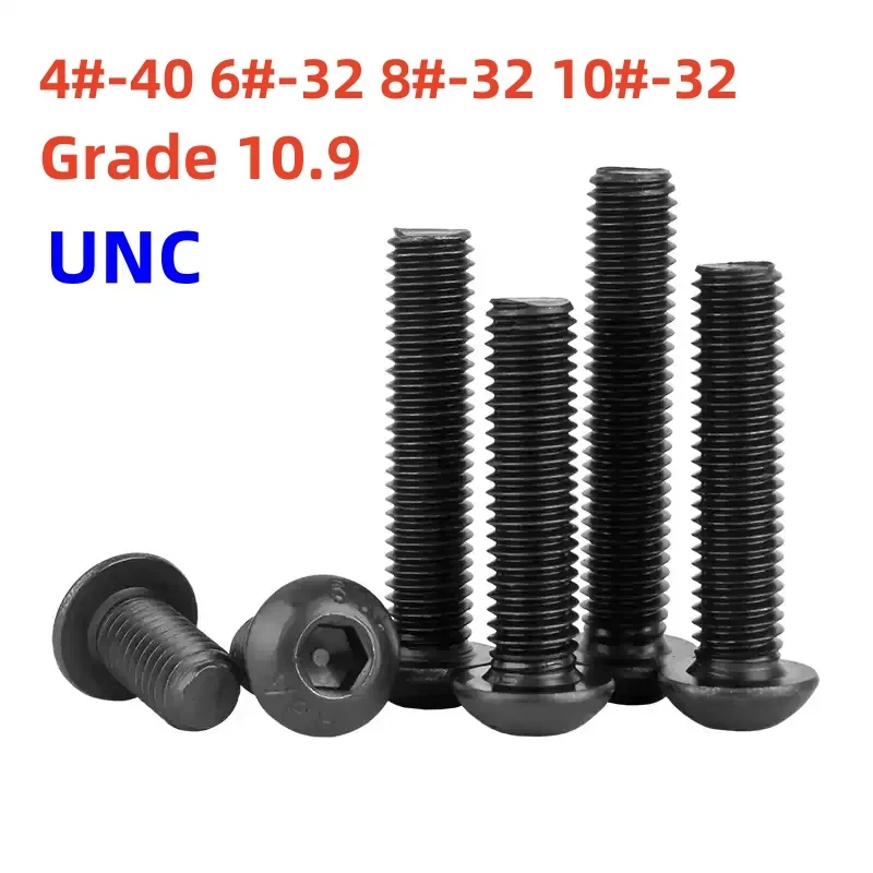 

Болты с шестигранной головкой UNC 4 # -40 6 # -32 8 # -32 10 # -32 класс 10,9, черный винт с шестигранной головкой и круглой головкой