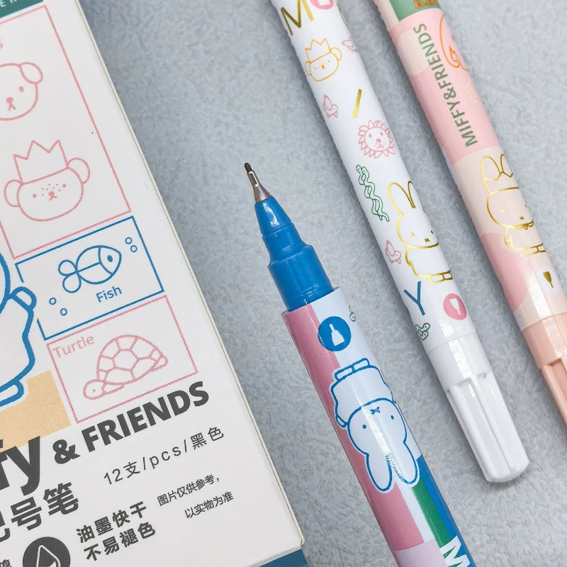 Фото Новый двусторонний маркер Miffy Kawaii для рисования и скетчинга, черный, для тонких линий и детализации, несмываемый, быстросохнущий №2