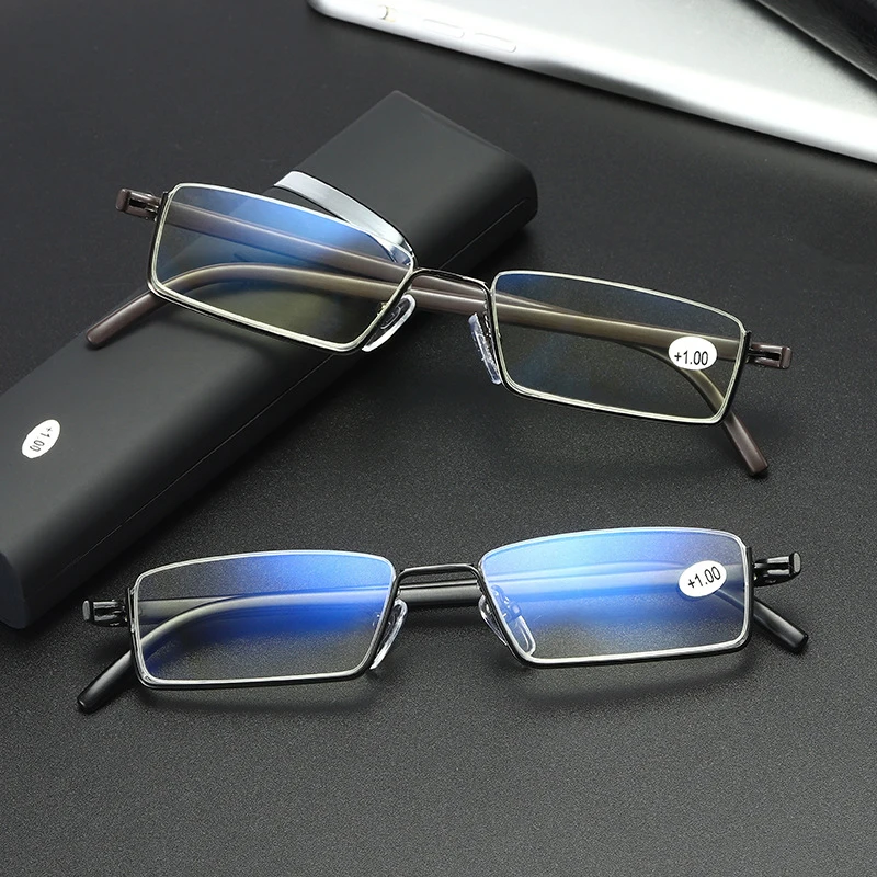 

May Flower Metal Anti-Blue Light Reading Glasses Men Half Frame Prescription Eyeglasses Male TR90 Eyewear With Case óculos