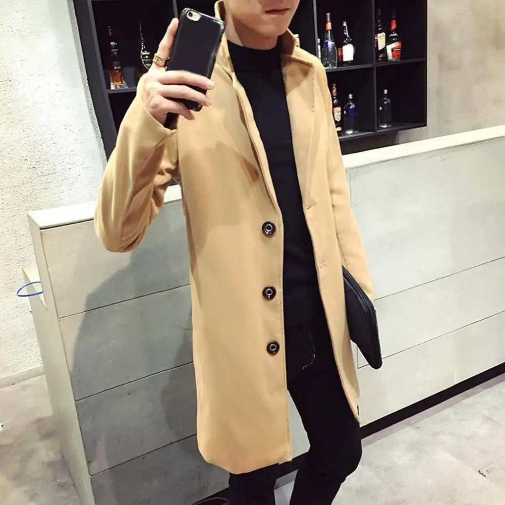 

Men Fall Winter Jacket Stylish Men's Winter Trench Coat Slim Fit Windproof Mid Length for Formal Occasions Lapel Men Jacket