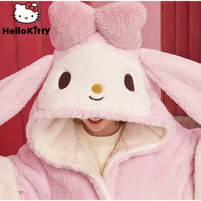 

Sanrio Melody Y2k Kawaii Sweet Cartoon Pyjamas For Women Winter Korean Style Plush Thickened Oversized Hooded Women Clothes