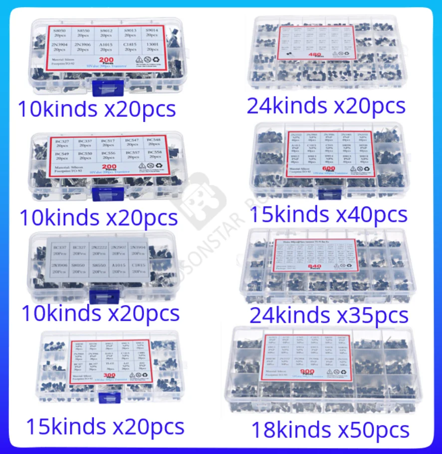 

200 300 480 600 840 900 pcs/set TO-92 Transistor Assortment Kit PNP/NPN transistors pack