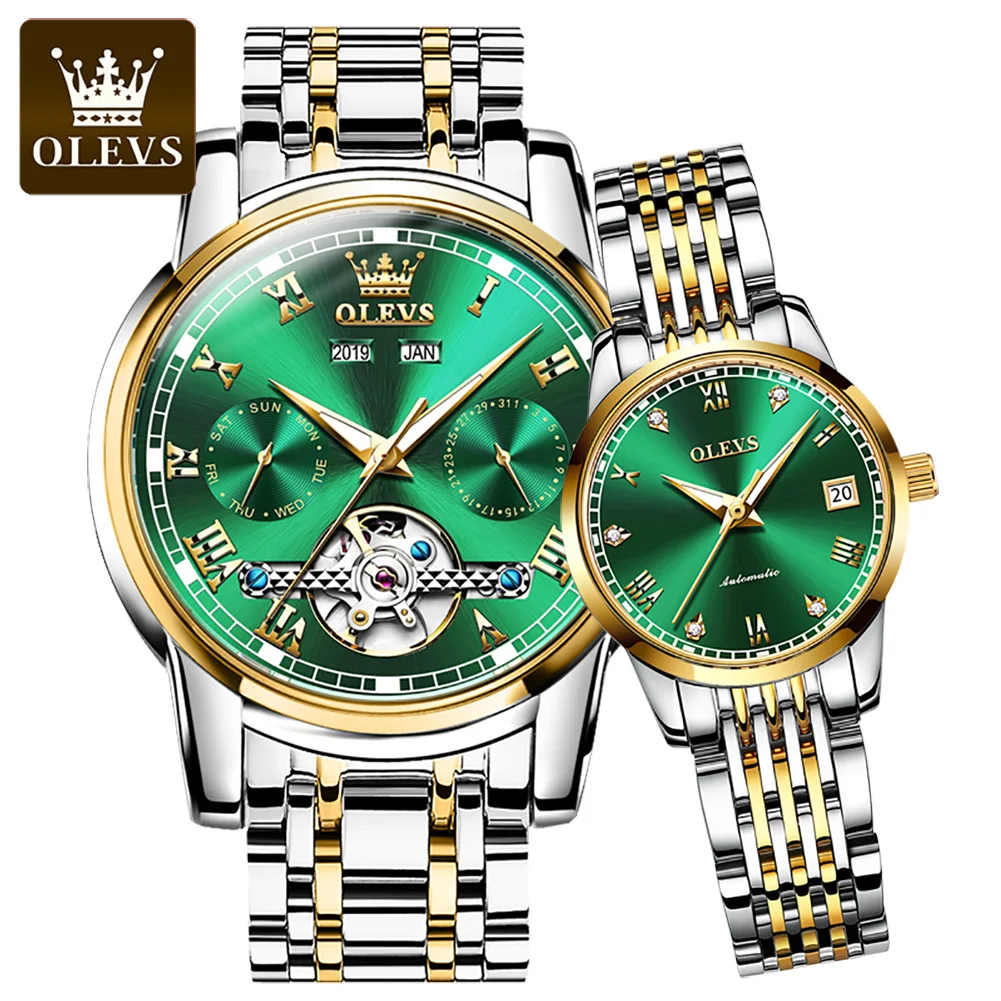 

OLEVS Full-automatic Automatic Mechanical Couple Wristwatch Waterproof Fashion Stainless Steel Strap Watches for Couple