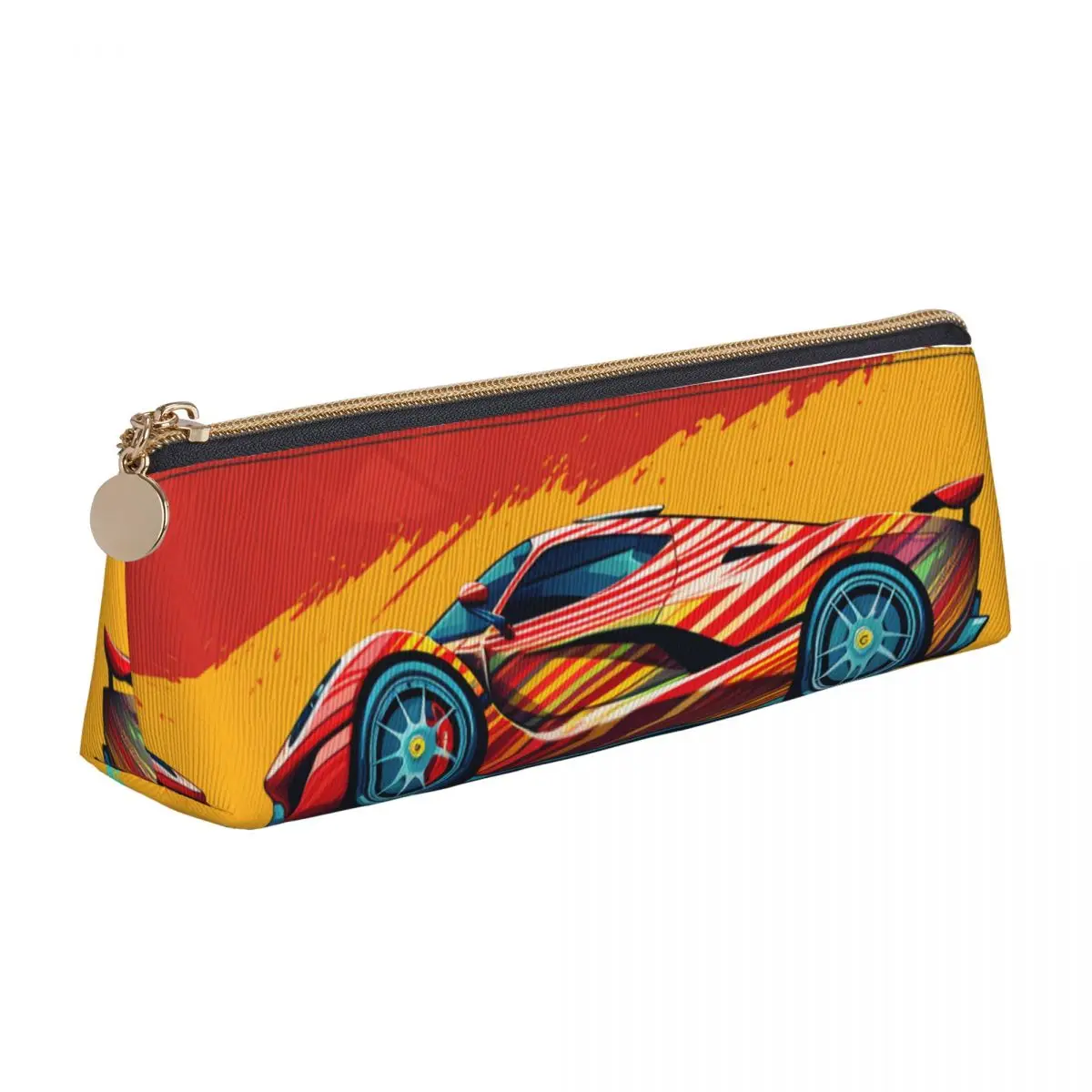 

Passionate Sports Car Leather Pencil Case Multicolored Retro Cute Zipper Pencil Box School Girls Boys Triangle Pen Organizer