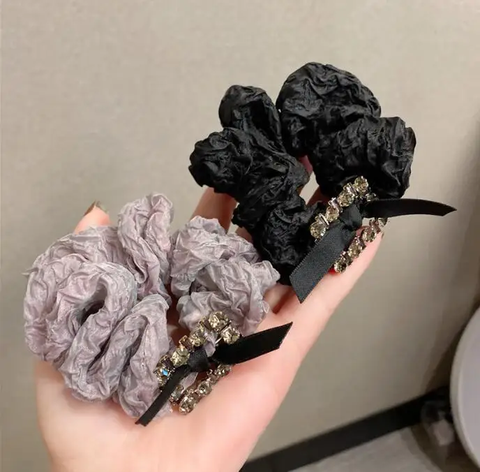 

French simple exquisite square buckle rhinestone large hair ring women high-end head rope tied hair rope