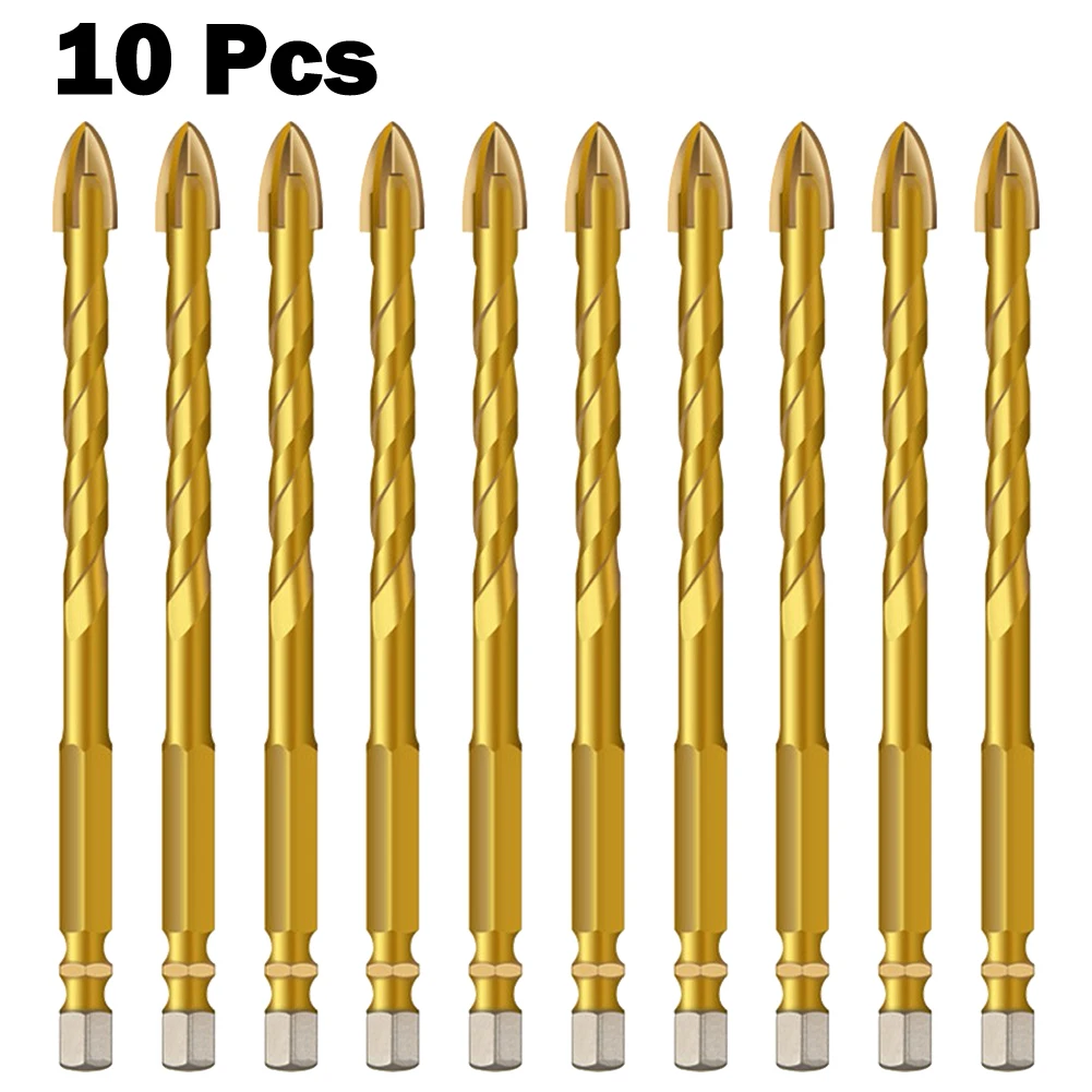 10pcs 6mm Cross Hex Tile Drill Bits Set For Glass Ceramic Concrete Brick Hole Opener For Carpenter Hard Alloy Triangle Bit Tool