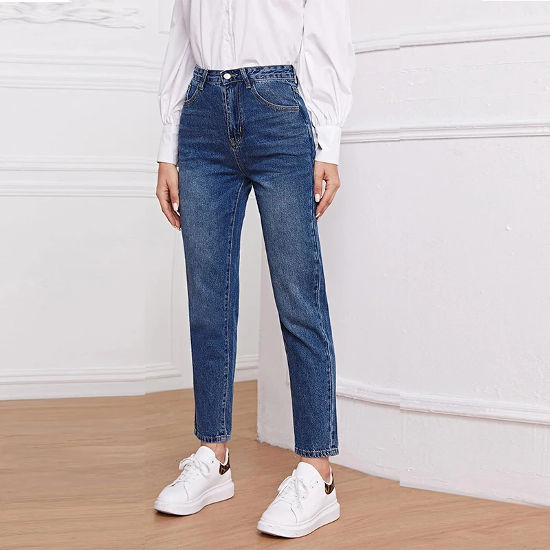 Женские джинсы в стиле бойфренда LEIJIJEANS, голубые свободные джинсы ...