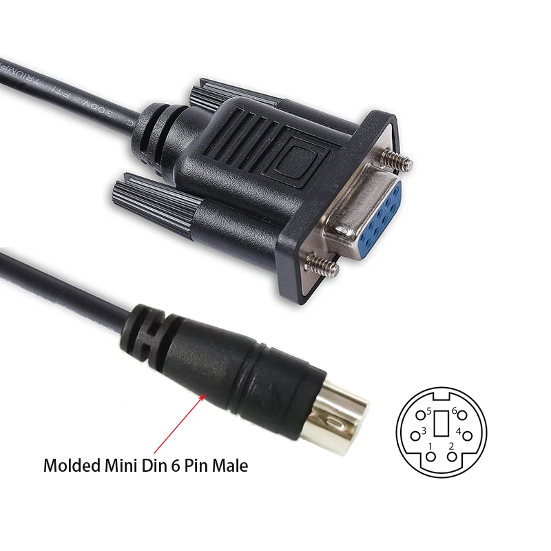 Фото D-sub 9-контактный гнездовой разъем DB9 на 6-контактный разъем Mini Din RS232 последовательный кабель связи для LS XGB XBM XBC ПЛК ПК кабель управления №1
