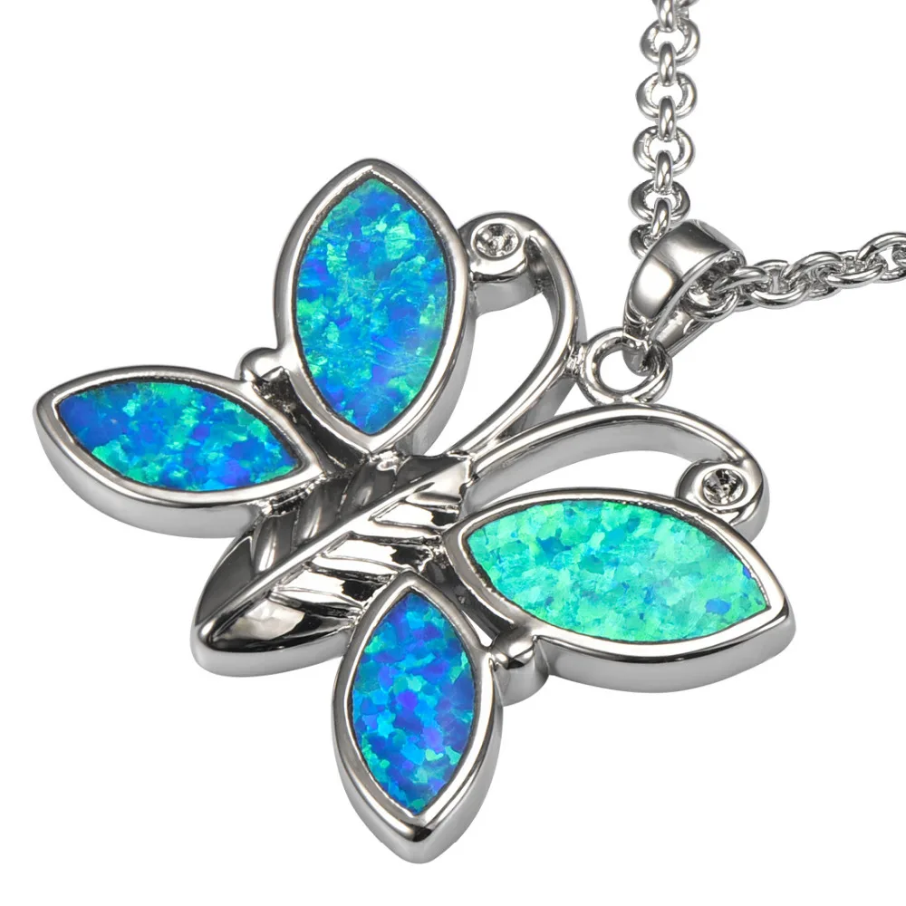 

Женское ожерелье из серебра 925 пробы, с голубой бабочкой и огненным опалом