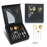 stainless steel cutlery set 16 pieces knife fork spoon gift box set home restaurant hotel wholesale mothers gift spoon set
