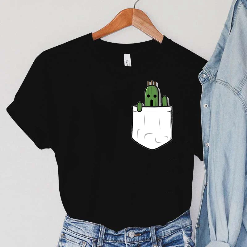 

Женские футболки, повседневные футболки в стиле Харадзюку, топы с маленьким карманом и принтом, летняя женская футболка с графическим рисун...