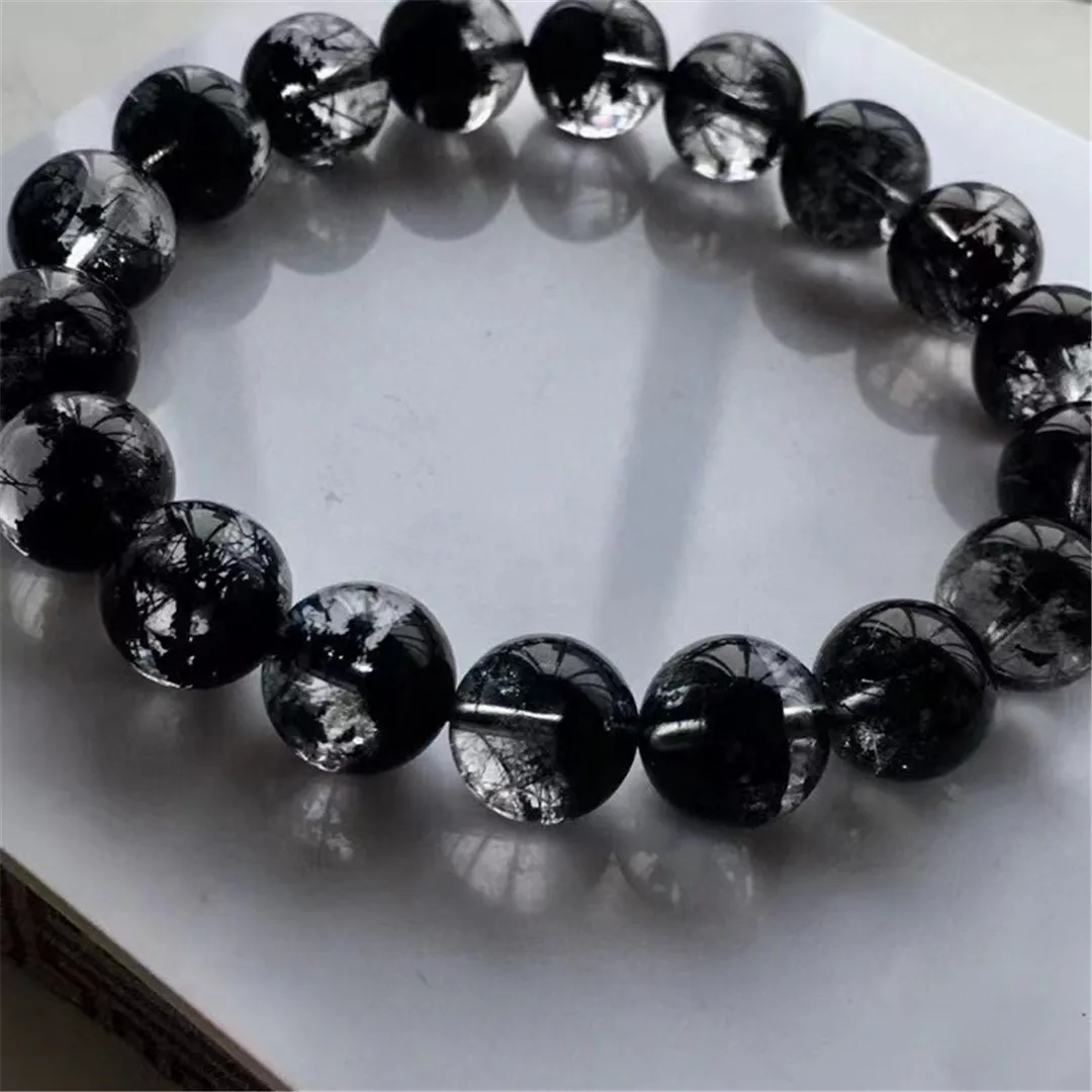 

11mm Natural Black Rutilated Quartz Bracelet Jewelry For Women Lady Men Healing Wealth Gift Beads Crystal Gemstone Strands AAAAA