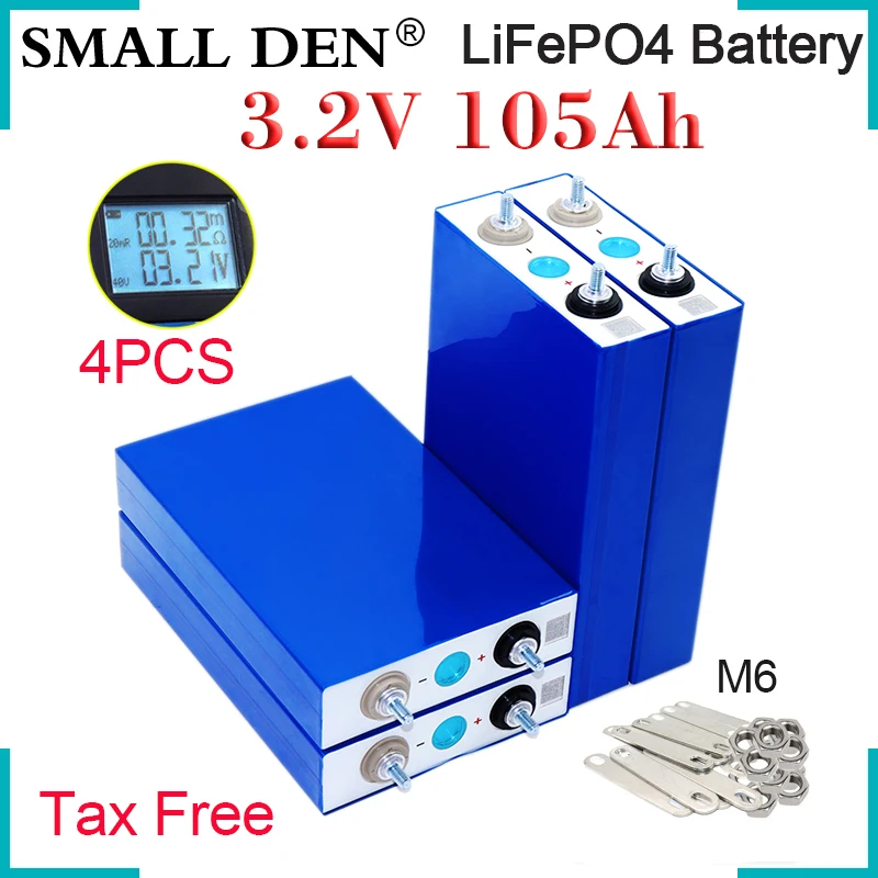 

4PCS New 3.2V 105Ah Lifepo4 Battery 3500 Cycle For 12V 24V Solar System E-car Golf Cart Inverter vehicle RV Solar Cells Pack DIY