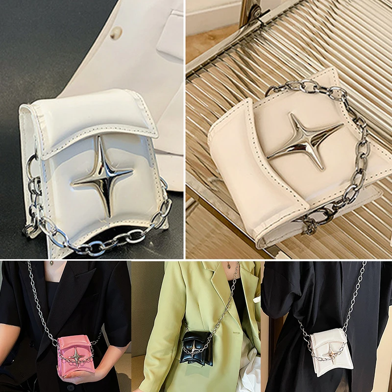 

Винтажная Корейская маленькая сумка на плечо Y2K с цепочкой, клатч с клапаном, сумочки, сумки из искусственной кожи, готический кросс-боди для...