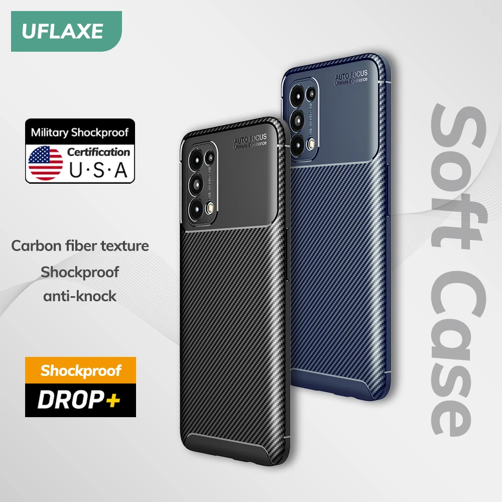 UFLAXE Original Shockproof Soft Silicone Case for OPPO Reno 5 Pro Plus 5G Reno5 F Reno 5Z Carbon Fiber Back Cover Casing