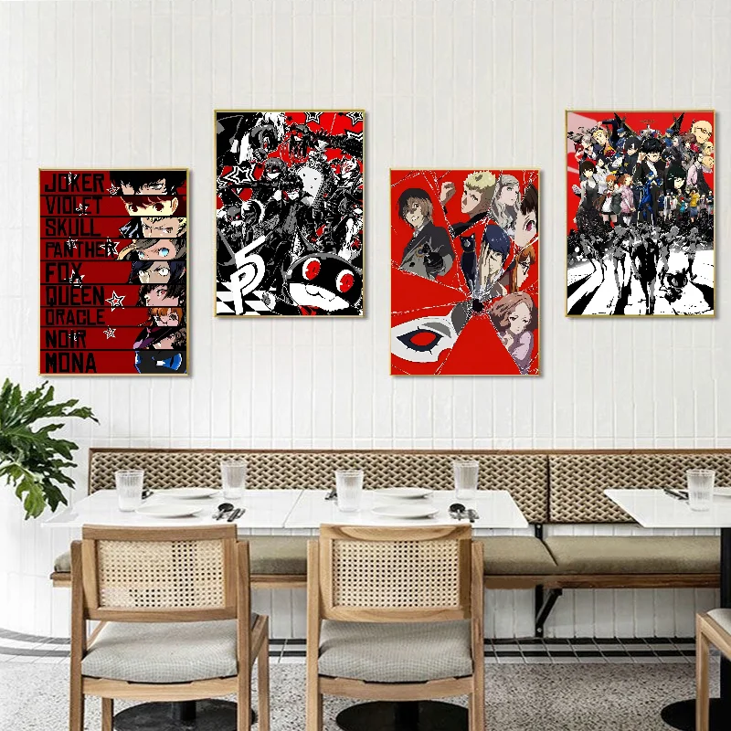 Горячее видео P-Persona Game 5 игровой плакат с основными персонажами самоклеящаяся