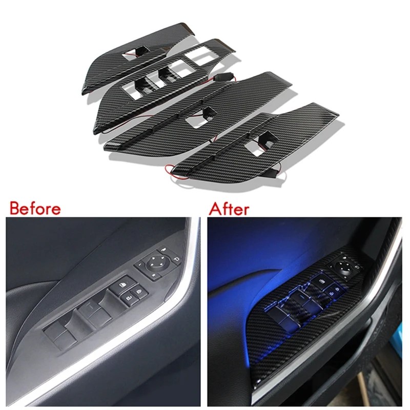 

Car Carbon Fiber Window Glass Lift Button Trim Switch Cover Decoration LED Atmosphere Light For Toyota RAV4 2020 2021