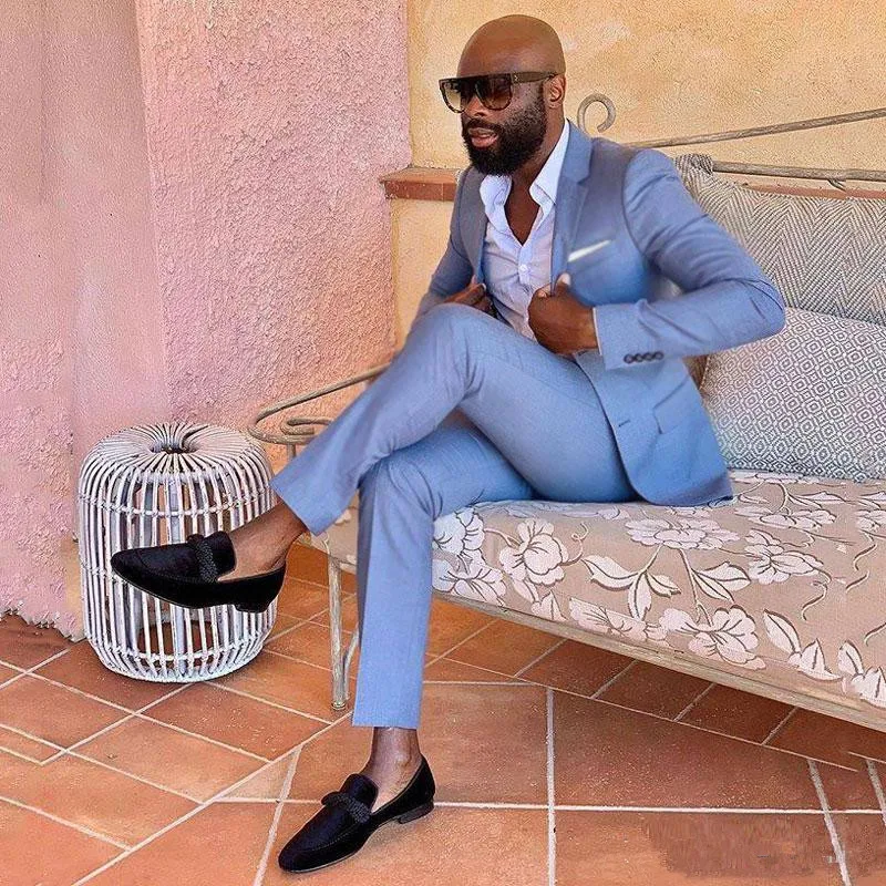 

Casual Blue Business Notched Lapel Men Suits for Wedding Suits Man Tuxedos Slim Fit Terno Masculino 2 Pieces (Jacket+Pants)