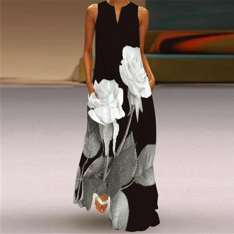 

Butterfly Floral Print Maxi Long Dresses Women Fashion Evening Party Dress Beach Harajuku Elegant Sleeveless Sexy Dress Summer