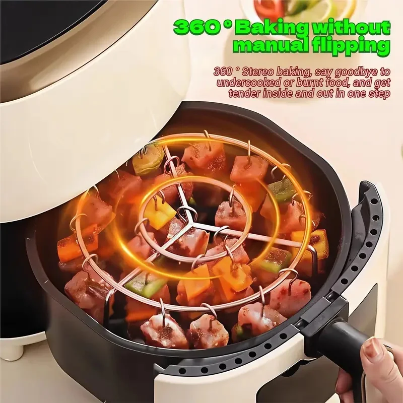 Фото Круглая подставка для мяса из нержавеющей стали с 24 шампурами из нержавеющей стали — подставка из нержавеющей стали для аэрофритюрниц и грилей №4