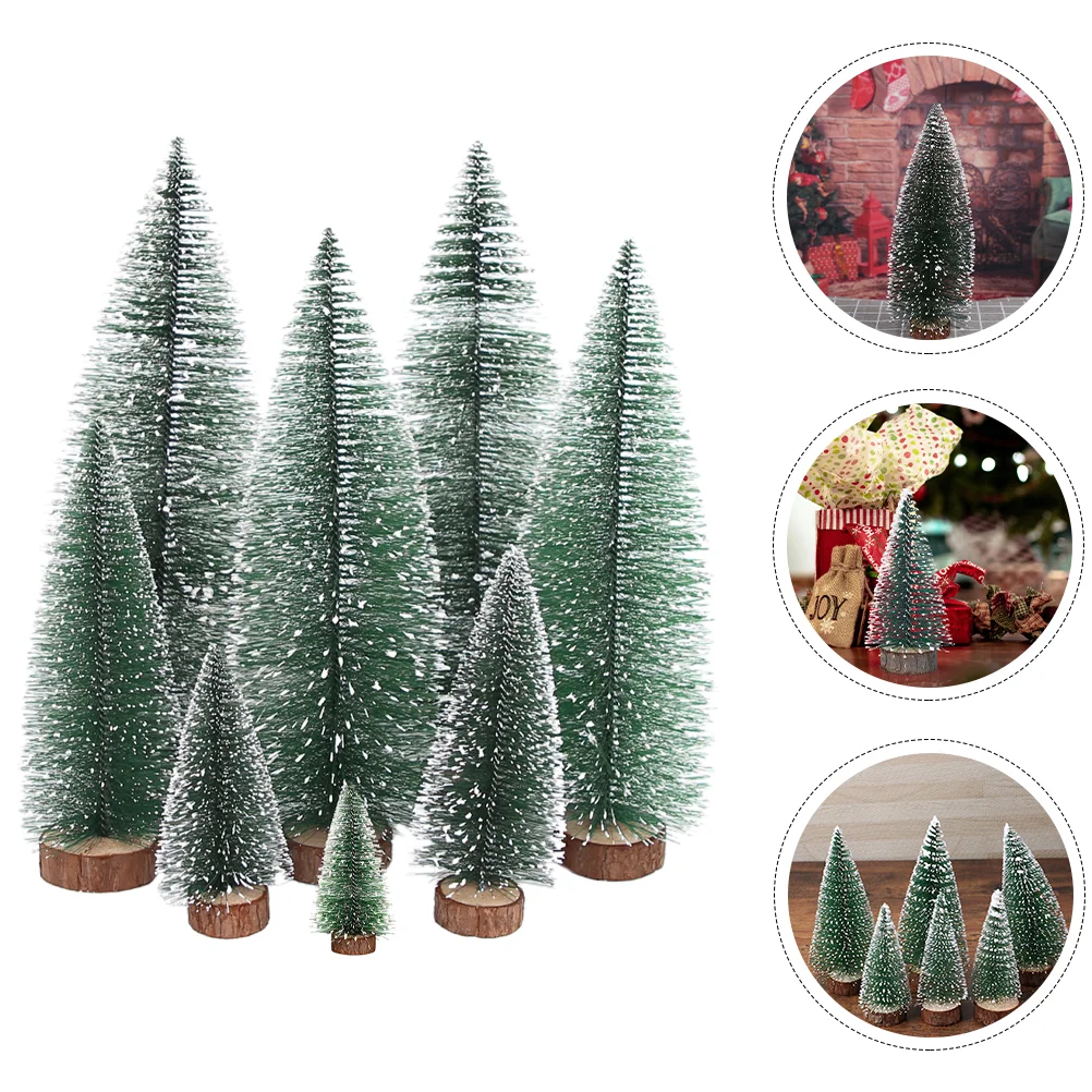 

Tree Christmas Decor Mini Xmas Desktop Small Tabletop Trees Snow Pine Scene Festival Miniature Holiday Desk Frost Ornament