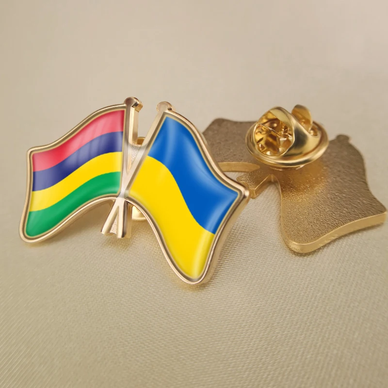 

Mauritius and Ukraine Crossed Double Friendship Flags Lapel Pins Brooch Badges
