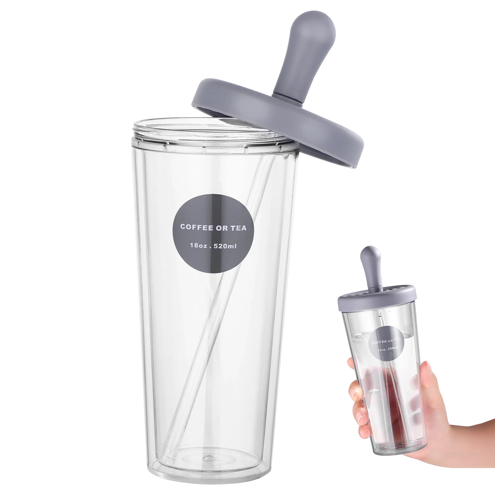 

Double Layer Plastic Sippy Cup Coffee Drinking Bottle Travel Water Cups Straw Adults