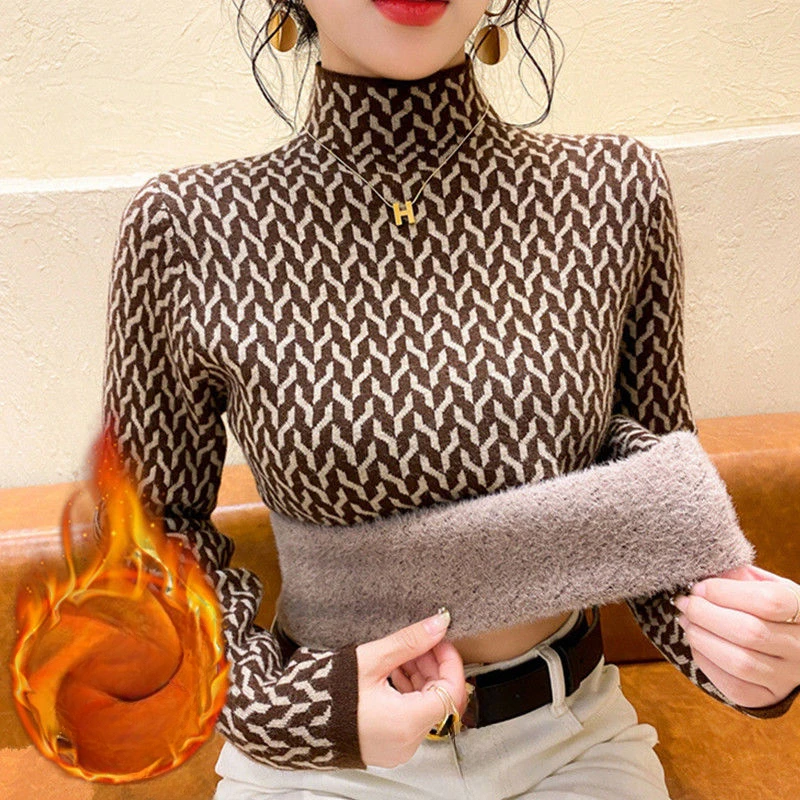

Thicken Mink Wool Turtleneck Sweater Women Korean Fashion Lined Warm Sueter Knitted Pullover Winter Jersey Knitwear Jumper U1132