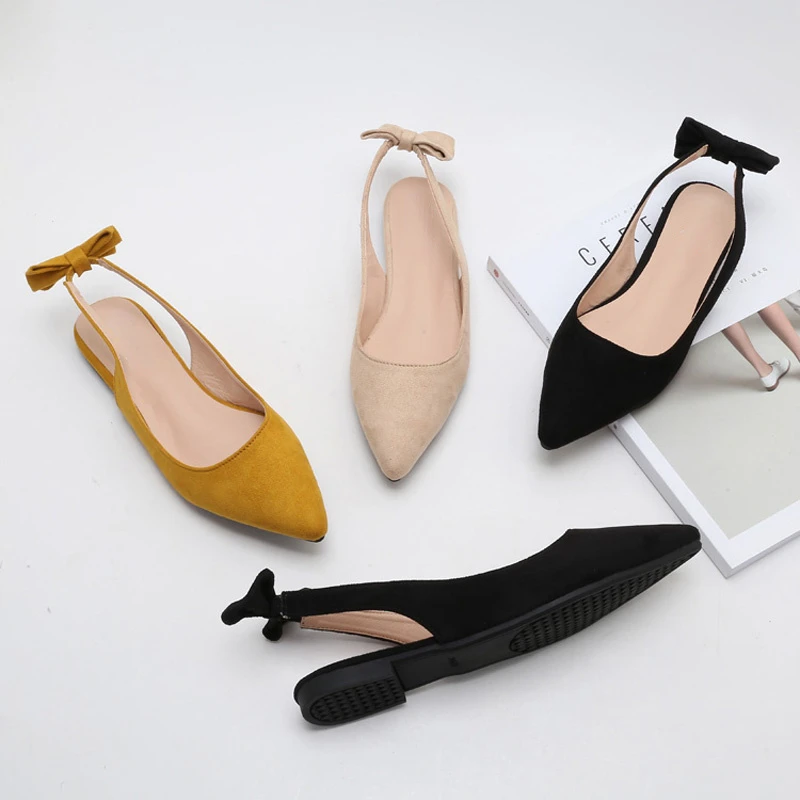 Pointed-back Empty Shoes with Elastic Band Flat-bottomed Autumn Shoes Women