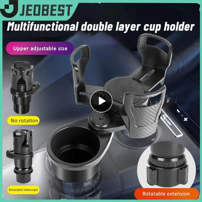 

Car Cup Holder Durable Universal Car Center Console Beverage Holder Multi-purpose 2 In 1 Car Bottle Holder Car Supplies Black