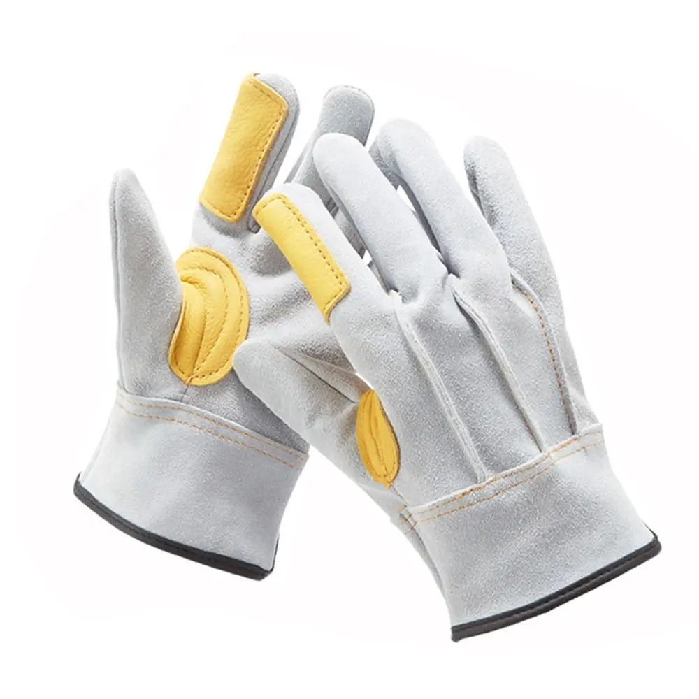 

Перчатки для сварки кожи, плотные серые и желтые рабочие перчатки, термостойкие перчатки для духовки, камина, барбекю, рабочего места