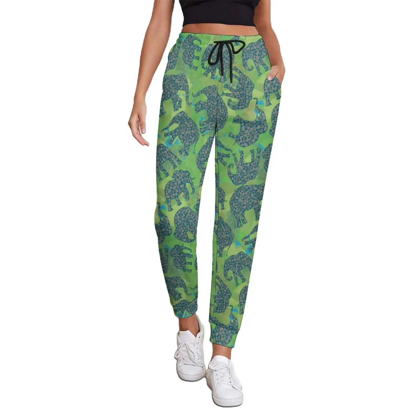 

Cute Paisley Elephant Pants Womens Green Jungle Leaves Korean Fashion Sweatpants Casual Print Big Size Trousers Birthday Gift