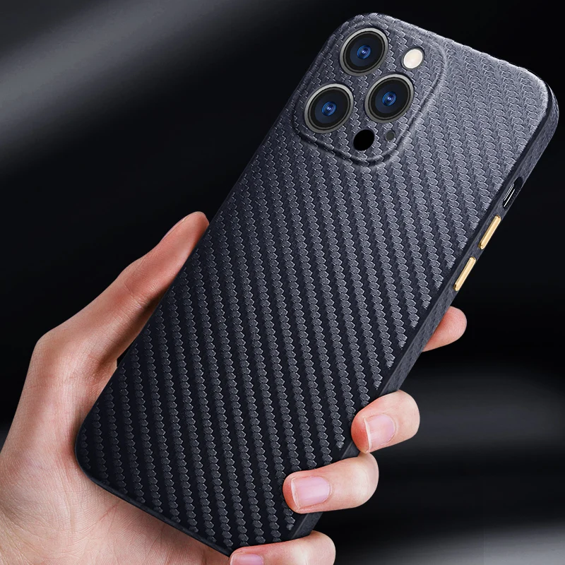 R-just Half-wrapped Carbon Fiber Phone Case For Iphone 13 12 11 Pro Max Ultra-thin Pure Cover For Iphone 13 12 Mini Case
