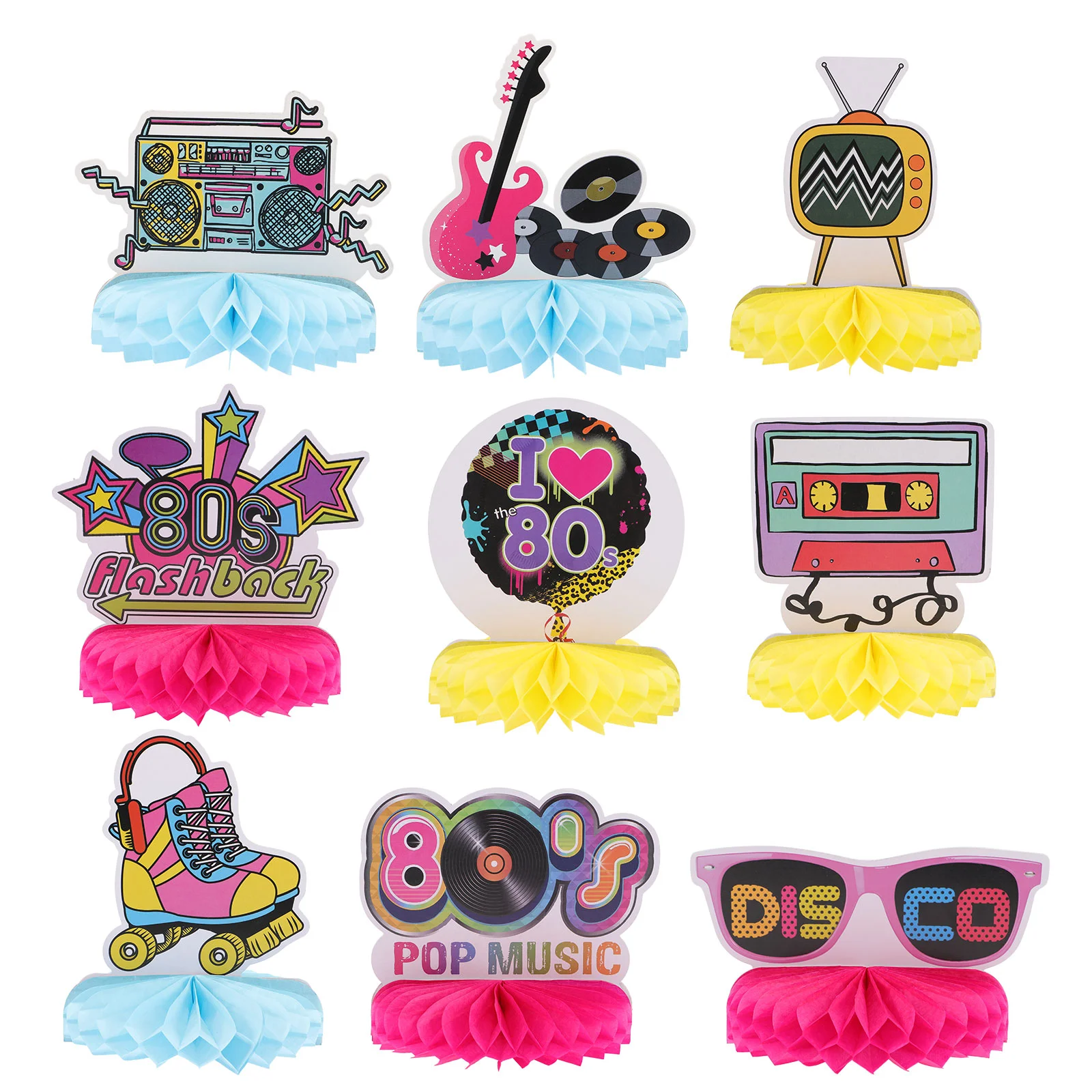 

9 Pcs 1980s Decoration Musical Gifts 80th Honeycomb Centerpieces Vintage 80 S Retro Party Supplies Paper 80 S Retro Table Decor