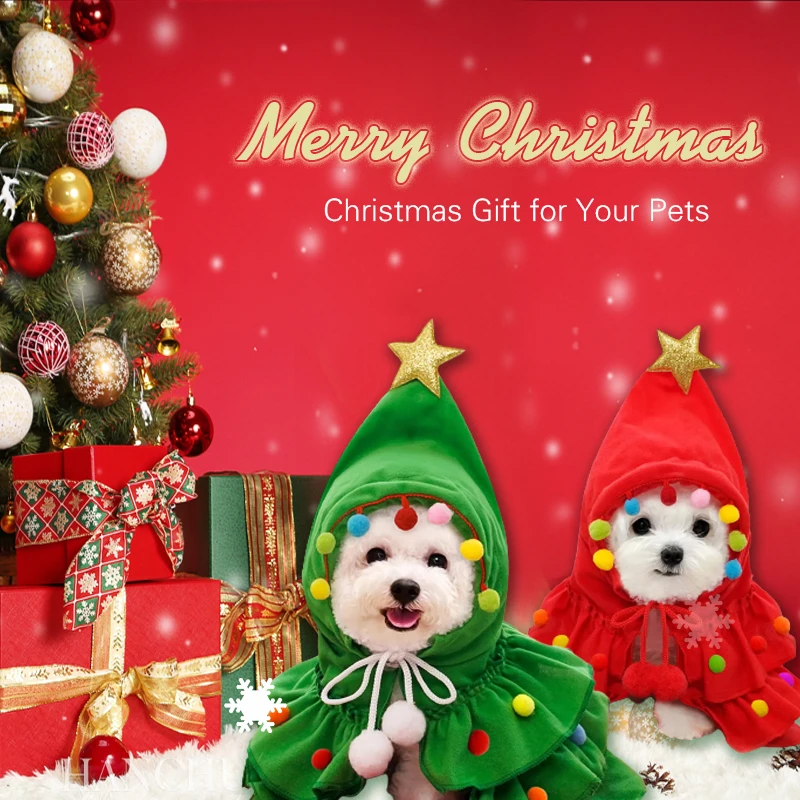 

Christmas Pet Clothes Winter Warm Pet Clothes for Small Medium Dogs Cosplay Santa Tree Costume Dog Cloak
